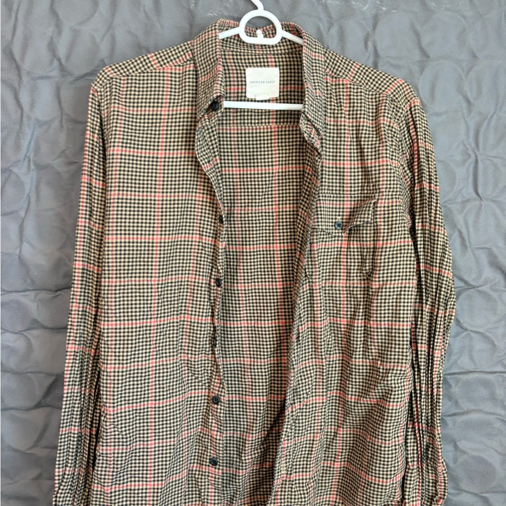 American Eagle Outfitters Brown & Pink Plaid Button-Down Shirt